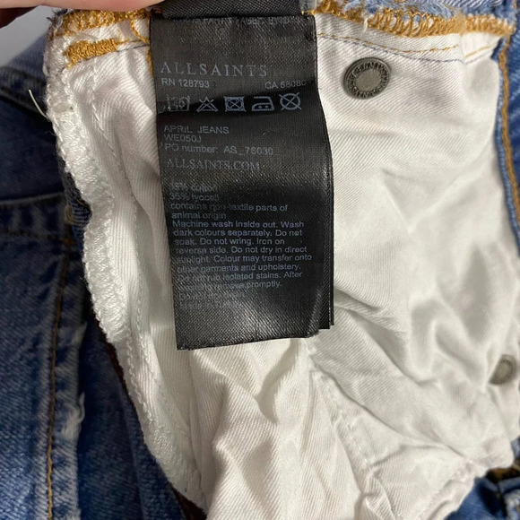 AllSaints AprilJeans Mid-Rise‎ Distressed Ripped Medium Wash Blue Size US 24 - Picture 10 of 12